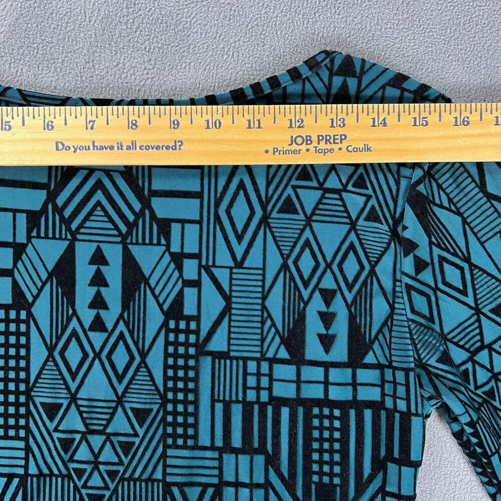 Sans Souci Teal Black Velvet Flocked Geometric Bodycon Midi Dress Womens Size M